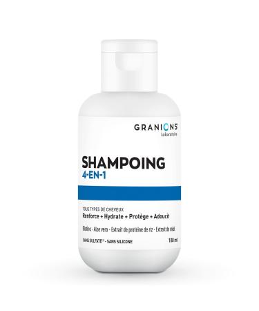 GRANIONS - 4-IN-1 SHAMPOO - All hair types Strengthens + Hydrates + Protects + Softens Biotin - Aloe vera - Rice protein extract - Honey extract Travel size 100 ml