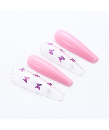 Brishow Butterfly Ballerina Pink Press On Nails - Long Lasting Acrylic Fingernails for Women & Girls | 24 Pieces - Buy Online on GoSupps.com
