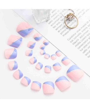Square Glossy Acrylic Fake Toe Nails 24pc Set for Women & Girls - Blue & Pink - Buy Online on GoSupps.com