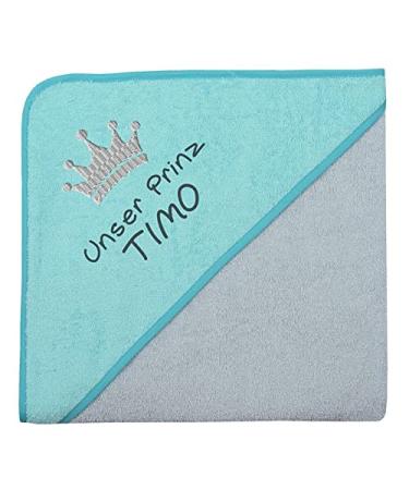 Wolimbo hooded towel personalized with name and motif - grey-turquoise - 100x100 cm - for babies and children 100x100cm grey-turquoise