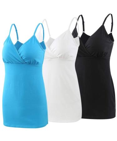 MANCI Nursing Top Tank Cami Women's Cotton Maternity Pajama Tops Sleep Bra for Breastfeeding M White+black+bright Blue - Buy Online on GoSupps.com