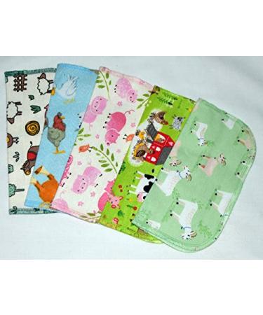 1 Ply Printed Flannel 8x8 Inches Little Wipes Set of 5 Farm AnimalsFBA