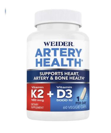 Artery Health for Heart Immune and Bone Support with Vitamin K2 (180mcg) & Vitamin D3 (5000iu) 60 Veggie Capsules