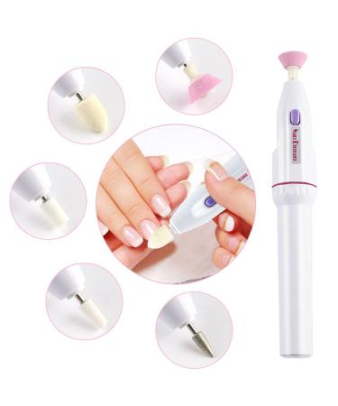 Electric Nail Drill Nails Art File Electric Manicure Drill Set, Portable Nail Buffer Fingernail Grinder Kit Multi-function Natural Toe Nail Polisher Grinding Burnishing Machine for Home Salon (5 in 1) Off White