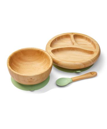 Tiggi Baby Weaning Set - Bamboo Suction Plates Bowls and More! Perfect Baby Suction Plate and Bowl Set - Ideal Weaning Gift Set for Your Little One's Culinary Adventures (Soft Mint)