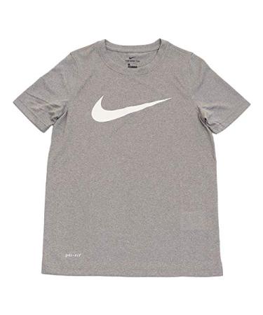 Nike Boy's Dri Fit Swoosh T Shirt Dark Grey Heather/White Size Medium