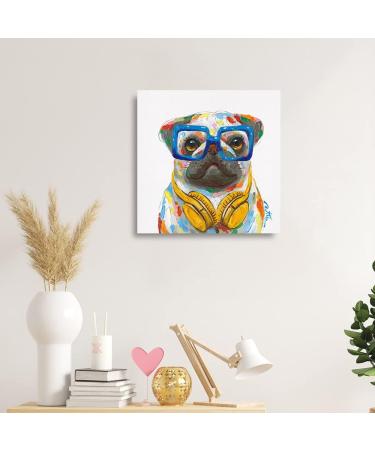 Yidepot Pug French Bulldog Wall Art - Colorful Puppy with Glasses | 60x60CM Canvas Poster for Kids' Room - Buy Online on GoSupps.com
