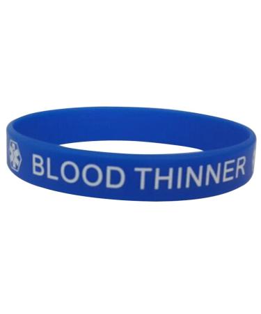Blue Silicone Rubber Medical Awareness Alert Bracelet Blood Thinner