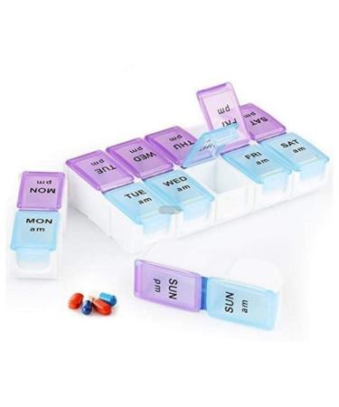 Pill Organizer E-Crazy Pill Box Twice-a-Day Weekly Pill Planner with Detachable Compartments can be detached as Daily Pill Box AM PM Pill Organizer Purple and Blue