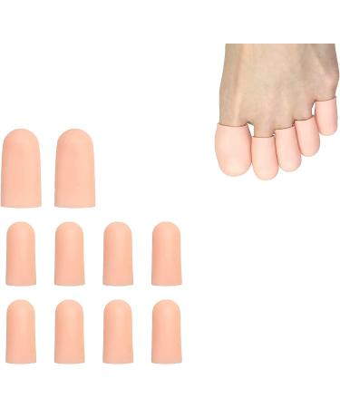 Gu Cheng 10 Pieces Toe Protector Toe Caps Cushion Toe Toe Sleeve Toe Covers Silicone Toe Relief from Rubbing Ingrown Toenails Corns Blisters Hammer Toes and Other Painful Toe Problems (Beige)