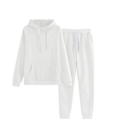 UQGHQO Sweat Sets for Women 2 Piece Shorts Women's Two Piece Outfit Long Sleeve and Long Pants Tracksuit Sweatsuits Z230406a-white Large