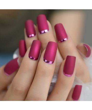 Matte Rose Red Fake Nails | Metallic Moo Medium | Acrylic Nail Art Tips L5231-1 - Buy Online on GoSupps.com