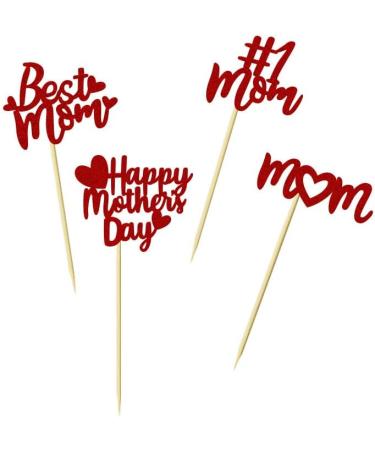 24 PCS Happy Mother's Day Cupcake Toppers Glitter Letters Best Mom Cupcake Picks for Mother's Day Women Birthday Party Cake Decorations (Red) - Buy Online on GoSupps.com
