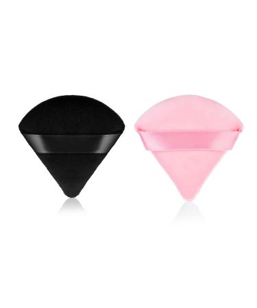 Sibba 2 Pieces Triangle Powder Puffs Face Cosmetic Powder Puff Washable Reusable Soft Plush Powder Sponge Makeup Foundation Sponge for Face Body Loose Powder Wet Dry Makeup Tool 2Pcs Black&Pink