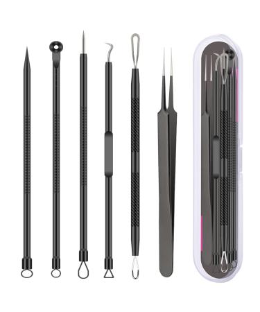 Pimple Popper Tool Kit 6 PCs blackhead remover acne needle tools Set Remove Treatment Comedone Whitehead Popping Zit for nose face skin impurities Extractor Tool - Black Black - Buy Online on GoSupps.com