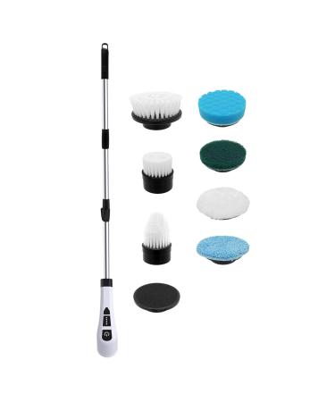 Electric Floor Scrubber Cleaning Brush Rechargeable Wireless Spin with 7 Versatile Heads for Tub Black & White
