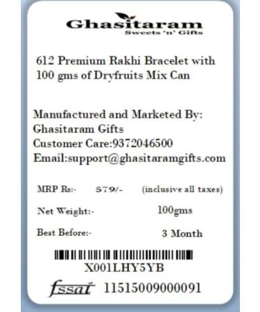 Ghasitaram Gifts Rakhi for Brother Rakhis Online - 612 Premium Rakhi Bracelet with 100 GMS of Dryfruits Mix Can Rakhi with 100 gms of Dryfruits Mix Can - Buy Online on GoSupps.com