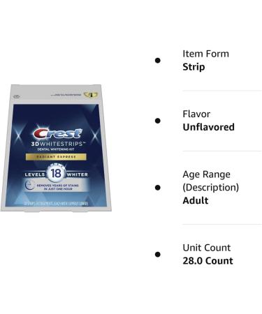 Crest 3D White Whitestrips Radiant Express Teeth Whitening Kit - 14 Treatments - Buy Online on GoSupps.com