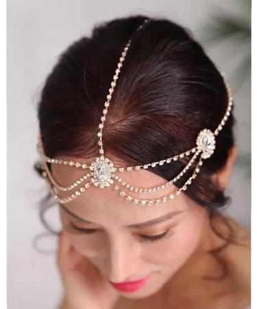IYOU Crystal Bridal Head Chain Silver Layered Bride Headpiece Tassel Rhinestone Headband Hair Piece Festival Wedding Hair Accessories for Women (Gold) - Buy Online on GoSupps.com