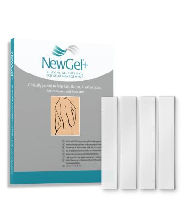 NewGel+ Advanced Silicone Scar Treatment Sheeting for OLD and NEW Scars, for Surgery, Injury, Keloids, C-Section, Burns, and Acne, Reusable, 1" x 6" Sheet (4 Count) - CLEAR