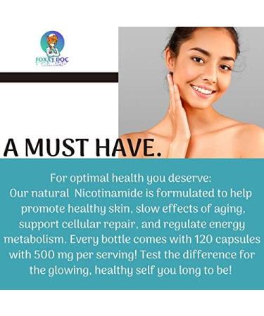 Nicotinamide 500 mg - Flush-Free Vitamin B3 for Energy & Skin Health | 120 Veggie Caps by Foxxy Doc - Best Value - Buy Online on GoSupps.com