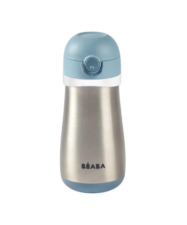 BEABA Kids Stainless Steel Water Bottle  Baby to Toddler Insulated Water bottle  Close Top On The Go Kids Water bottle  Toddler Thermos Water bottle (Rain)