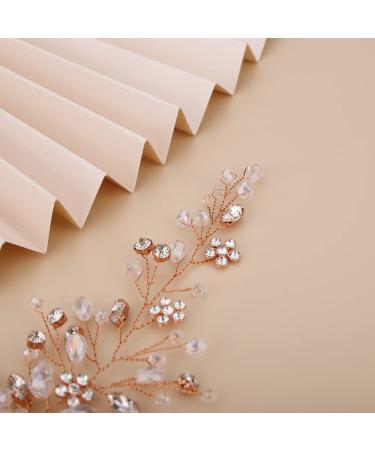 Teyglen Dainty Silver Gold Red Blue Rhinestone Flower Crystal Hair Comb - Bridal Wedding Hair Accessory (Rose Gold) - Buy Online on GoSupps.com