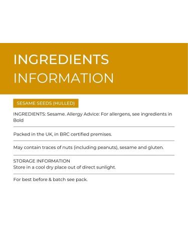 Hides Fine Foods - Hulled Sesame Seeds 1kg - GMO Free - Suitable for Vegetarians - Cooking - Tahini - Toasting - Asian Cooking - Baking - Sesame Bars - Brittle - Buy Online on GoSupps.com