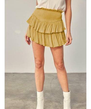 LAEMILIA Elastic Waist Floral Print Mini Skater Skirt - Yellow (Size L) - Buy Online on GoSupps.com