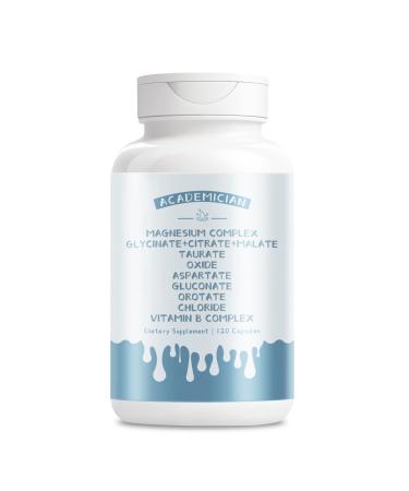 ACADEMICIAN Magnesium Complex Capsule with Magnesium Citrate Glycinate Malate Oxide Taurate Vitamin B Complex Supplement - 120 Count