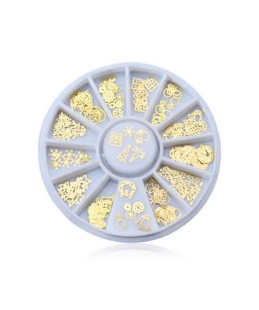 Metal Nail Art Decoration 120Pcs/Box Hollowed-out Rivets Snowflake 3D Nail Art Sticker Manicure Tools Christmas Decoration (Golden)