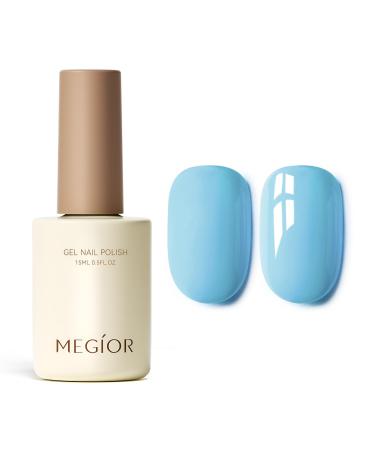 MEGIOR Sky Blue Gel Nail Polish 15ml Light Blue Gel Polish High Gloss Soak Off UV LED Nail Gel Polish for Nail Art Manicure Salon DIY Home Gift for Girls