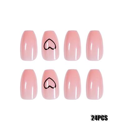 Vemalo Medium Heart Nude Fake Nails - 24Pcs Coffin Press on Acrylic Nails for Women and Girls - Buy Online on GoSupps.com