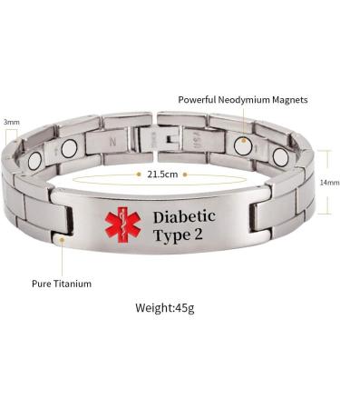 Shop Titanium Medical Alert Bracelet for Men & Women - Type 2 Diabetes High Blood Pressure | Hypoallergenic Wristband 8.46 inch - Buy Online on GoSupps.com