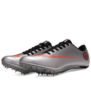 Eribby Track and Field Shoes for Men and Women, Track Spike Running Sprinting Shoes 10 Women/8.5 Men Silver