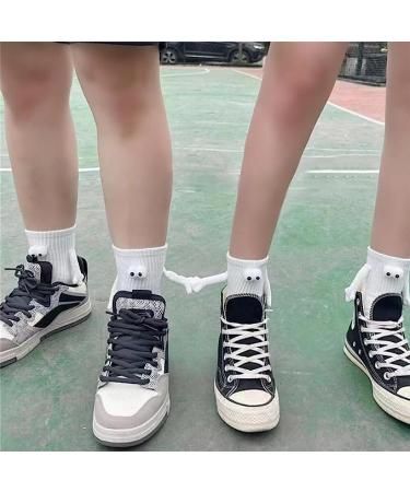 Couple Holding Hands Socks - Funny Magnetic 3D Doll Couple Socks | Unisex White 4 Pair - Buy Online on GoSupps.com