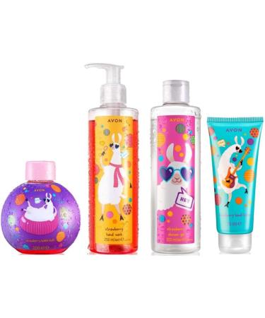 Avon Llama Mama Childrens 4 piece Strawberry Scented Bathtime set - Bubble Bath Shower Gel Handwash and Handcream - Buy Online on GoSupps.com
