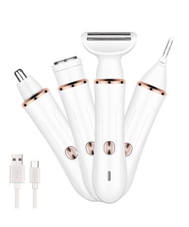 Electric Razor for Women  Hair Trimmer for Eyebrow Lips Body Face Beard Mustache Nose Bikini Arm Leg Armpit Facial Hair Removal for Women's Shaver 4 in 1 Kit  Type-C Charging Port