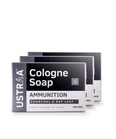 Ust.raa Ammun.ition Cologne Soap with Charcoal & Bay Leaf 3 x 125 gm (Pack of 3) | Clear dirt-free skin with Activated Charcoal | Soap with Fragrance of Cologne - Buy Online on GoSupps.com