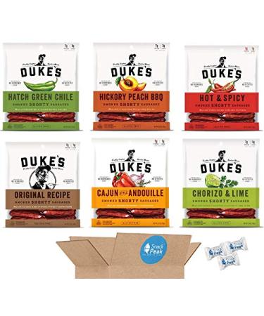Dukes Shorty Smoked Sausages Ultimate Variety Snack Peak Gift Box  Original, Chorizo and Lime, Hatch Green Chile, Hot and Spicy, Cajun Andouille, Hickory Peach BBQ