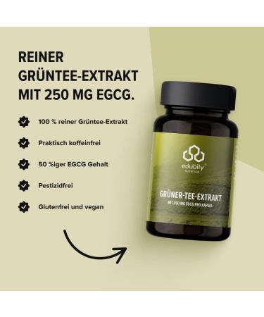 Buy Edubily Nutrition Green Tea Extract - 250 mg EGCG per Capsule Equivalent to 5 Cups - Almost Caffeine-Free Additive-Free - 60 Capsules - Buy Online on GoSupps.com