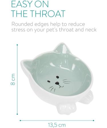 Navaris 2 x Ceramic Cat Bowls - Twin Pack of Cat Feeding Dishes with Anti Slip Silicone Feet - Rose and Green Cat Shaped Food and Water Bowls for Cats - Buy Online on GoSupps.com