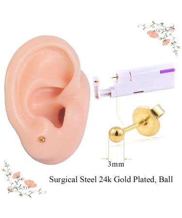 Firstomato 2PCS Disposable Ear Piercing Kit with Hypoallergenic Earrings - 3.0mm Ball 24Kt Gold - Buy Online on GoSupps.com