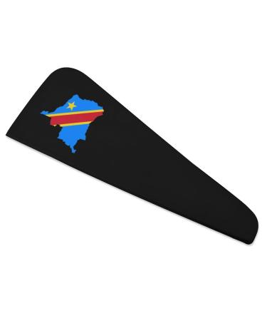 Congo Flag Map Microfiber Hair Towel Wrap for Women 10 Inch X 26 Inch Super Absorbent Hair Turban with Button