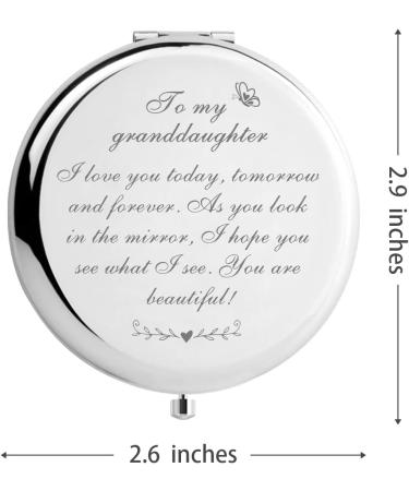 Personalized Cute Engraved Travel Makeup Mirror for Granddaughter - Ideal Gift for Birthday or Graduation from Grandma & Grandpa - Buy Online on GoSupps.com