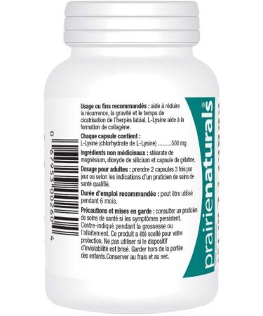 Prairie Naturals Lysine 500mg- 90 capsules- helps to reduce the recurrent of herpes simplex virus(HSV) infection (i.e.: cold sores) and is an essential amino acid. Lysine also helps in collagen formation. Non-GMO Gluten Free - Buy Online on GoSupps.com