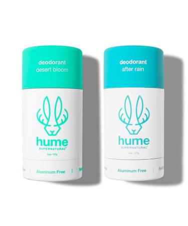 Hume Supernatural Aluminum Free Deodorant for Women & Men Natural Ingredients Probiotic Plant Based Baking Soda Free Aloe & Cactus Flower Anti Sweat Stain & Odor Desert Bloom & After Rain Variety 2-Pack