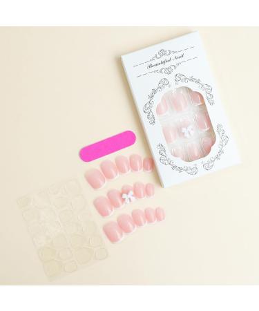Pink Press-On Nails | Short Square Fake Nails | White French Tip Full Cover | Glossy Nude Pink | 24 Pcs for Women & Girls - Buy Online on GoSupps.com