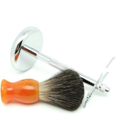 NSNT Exquisit Men's Razor Brushes - Stylish Black Hair Razor Brush Set Stainless Steel Wet Shave Holder - 2.9x6 Inches Silver - Buy Online on GoSupps.com