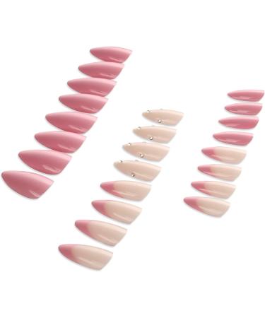 LADYING 24 Pcs Almond Fake Nails Short Peach Pink with White Flower Designs - French False Nails Set for Women - Buy Online on GoSupps.com